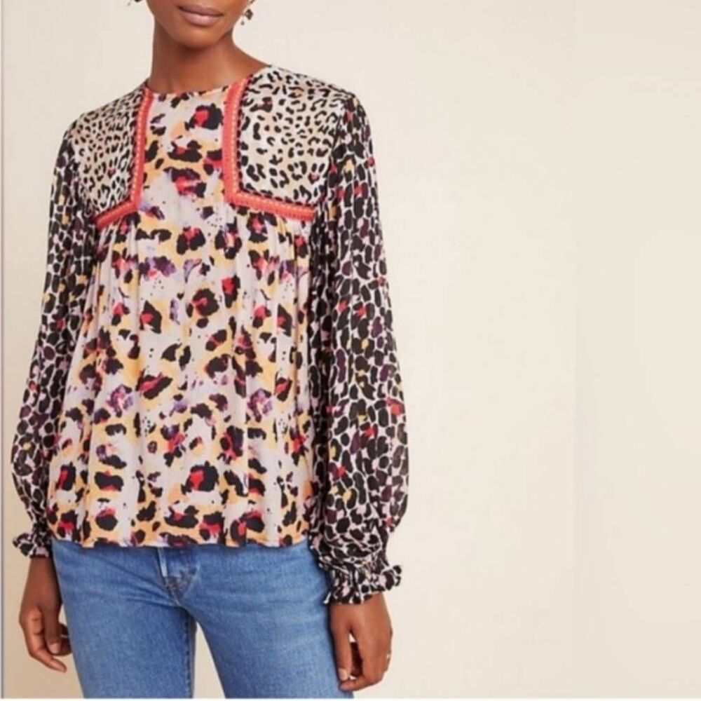 Anthro Blank London Joelle Leooard Print Blouse Small